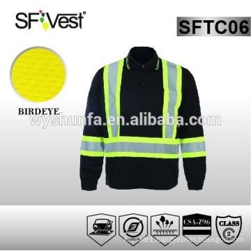 2015 HOT Canada style high visibility long sleeve polo shirt for man with crew neck and chest pocket ,CSA Z96-09